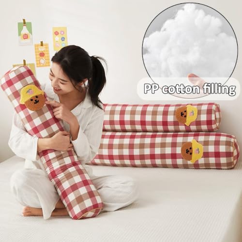 Gingham Plaid Long Body Pillow Cylindrical Bolster Blue 31.5 x 6.3 inches - Support & Comfort