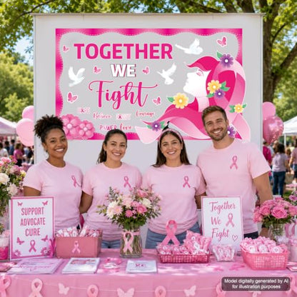 Breast Cancer Awareness Bulletin Board Decor Set Pink Ribbon & Cutouts