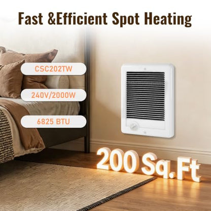 Electric Wall Heater with Thermostat - Complete Unit, White