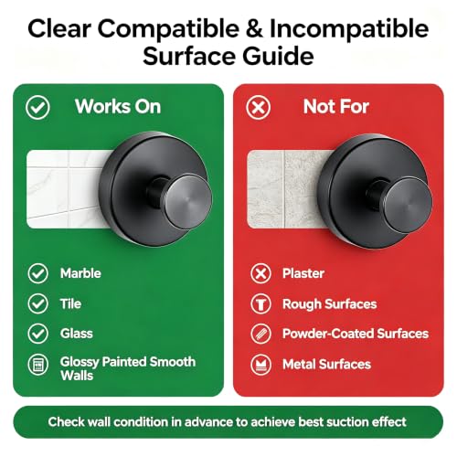 Black Suction Cup Hooks for Wreaths - No-Drill Wall Mounts, 2 Pack