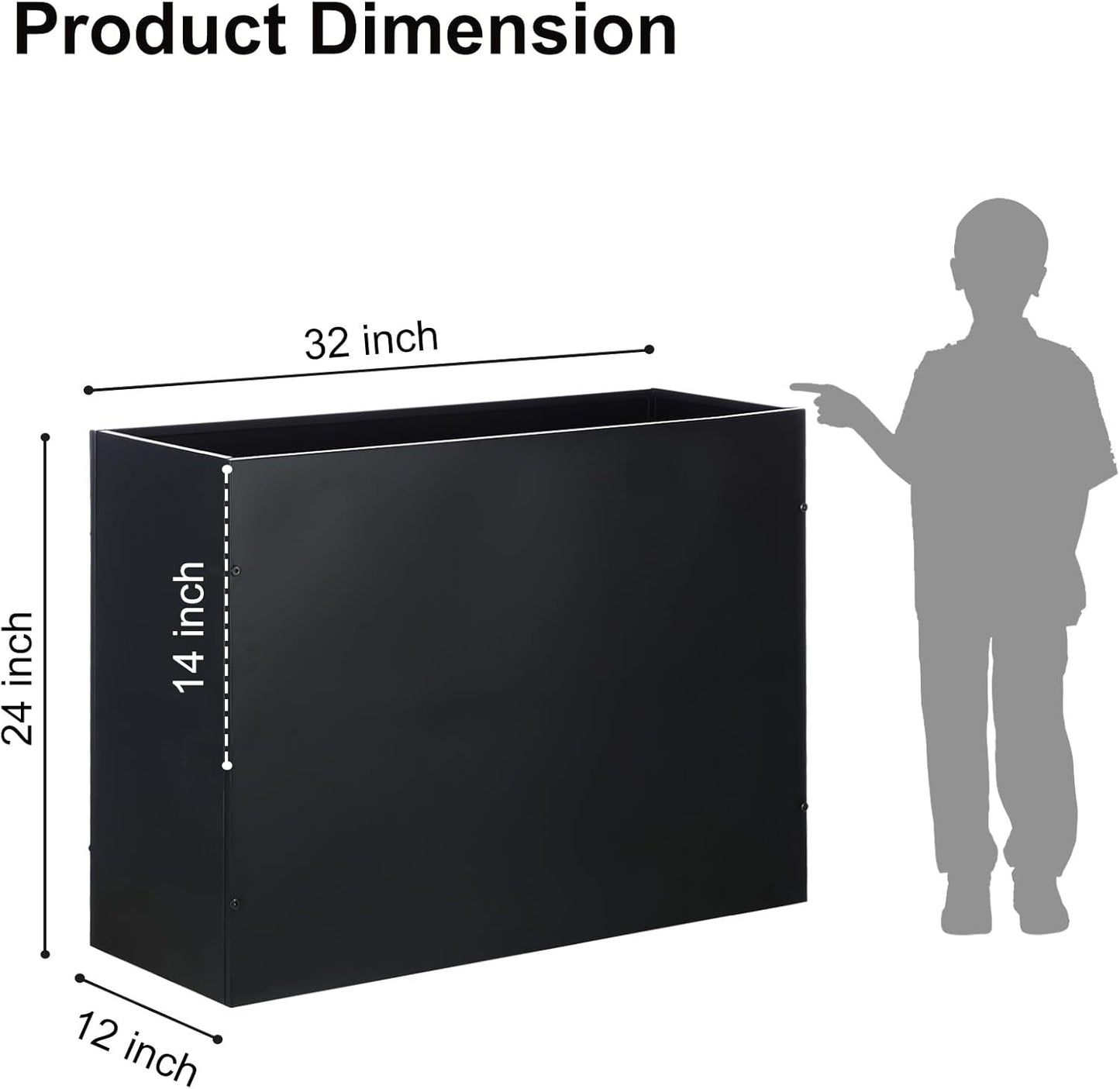 SUNNYPARK Large Metal Planter Box - 32”x 12”x 24” | Heavy-Duty Rectangular Black Planter with Drainage Holes for Outdoor Garden