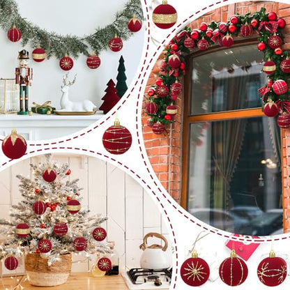 Namalu Red Velvet Glitter Christmas Balls Set - Shatterproof Holiday Ornaments