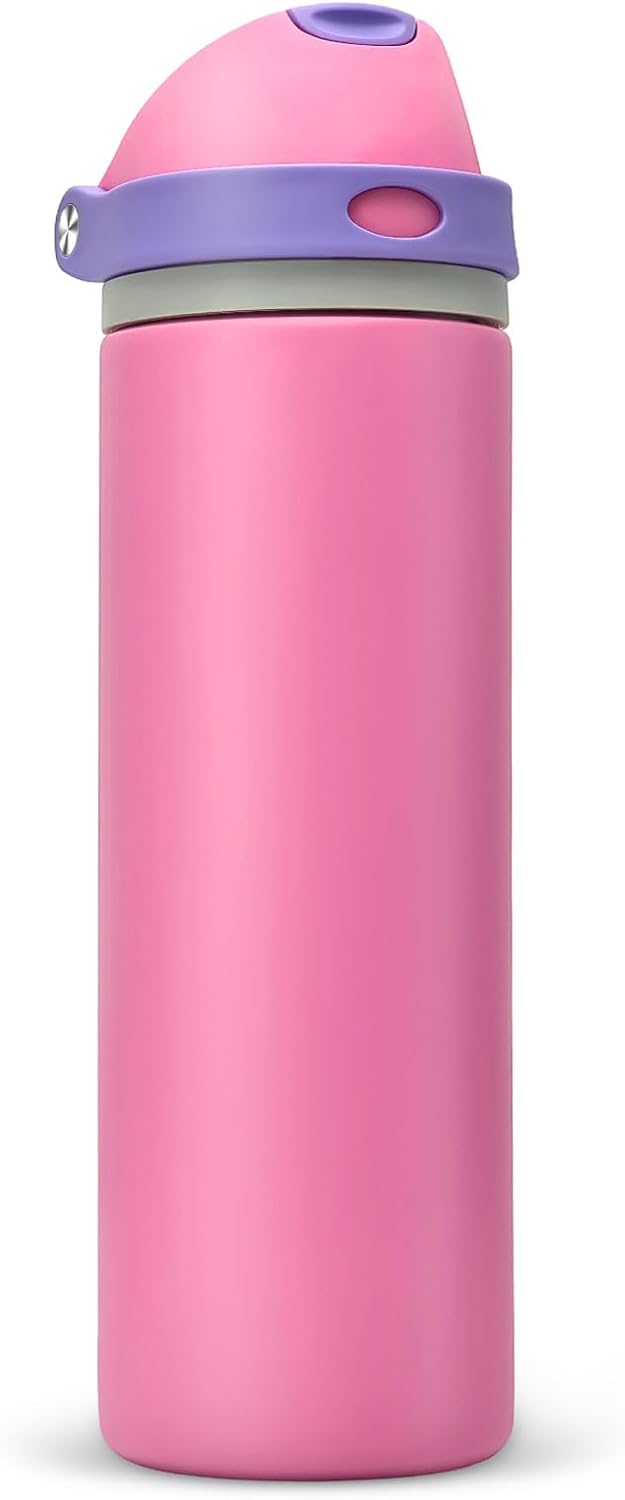 Skiennix 24 oz Insulated Water Bottle - Leak-Proof Stainless Steel with One-Touch Flip Lid & Straw | Pink