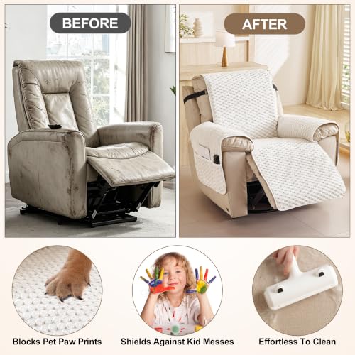Cream Waterproof Recliner Chair Cover for Dogs - Non-Slip Armchair Protector