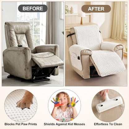 Cream Waterproof Recliner Chair Cover for Dogs - Non-Slip Armchair Protector