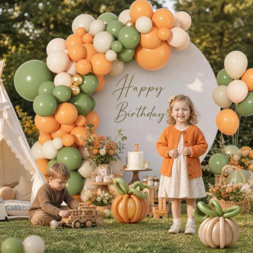 Sage Green Orange Balloons Garland Arch Kit - 164 Pcs Fall Party Decorations