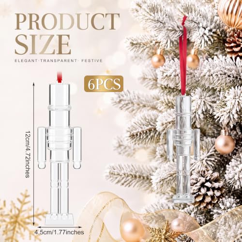 6 Pack Acrylic Nutcracker Christmas Ornaments Hanging Decorations - Clear Festive Tree Decor