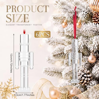 6 Pack Acrylic Nutcracker Christmas Ornaments Hanging Decorations - Clear Festive Tree Decor