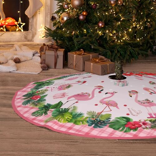 Pink Flamingos Christmas Tree Skirt 36 Inch Holiday Decor - Medium Flamingos
