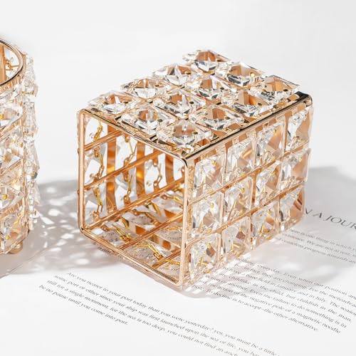 Gold Square Crystal Makeup Brush Holder Cosmetic Organizer - Durable & Elegant