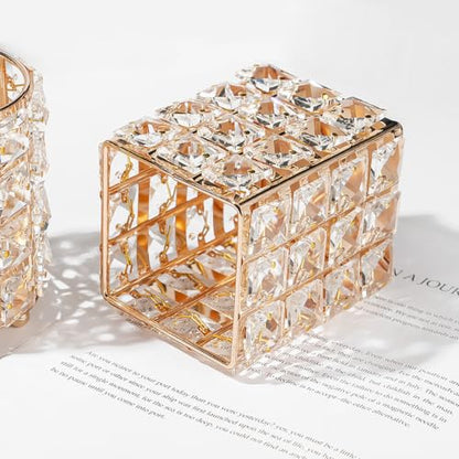 Gold Square Crystal Makeup Brush Holder Cosmetic Organizer - Durable & Elegant
