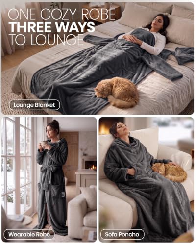 Wearable Heated Blanket with Foot Pockets and Gray Belt - Heat Lock Technology