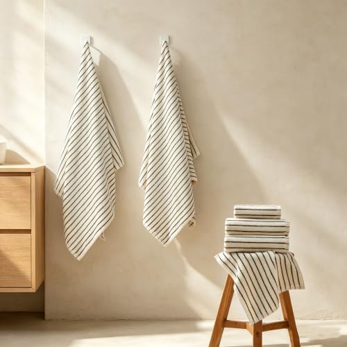 Black and White Striped Cotton Bath Towels Set 6 Pieces for Bathroom Decor