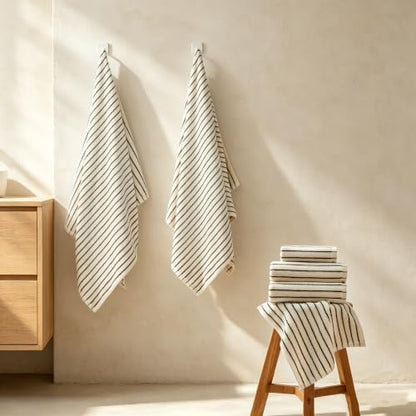 Black and White Striped Cotton Bath Towels Set 6 Pieces for Bathroom Decor