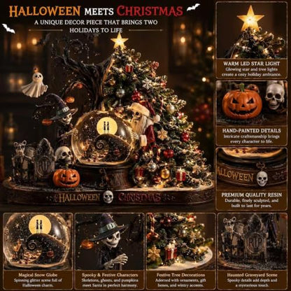 Halloween Christmas Snow Globe Decoration with Lights - Spooky & Festive Home Decor