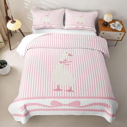 Pink Stripe Goose Quilt Set Twin Lightweight Quilt & Pillowcase