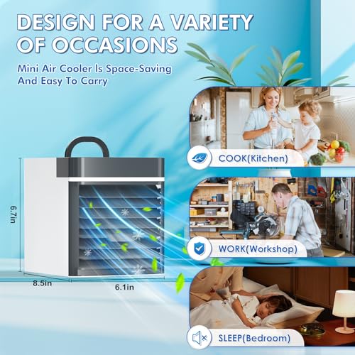 White Portable Air Conditioner, Mini Cooler with 3 Speeds, Anti-Leak Ice Personal AC for Room Desk Office Tent