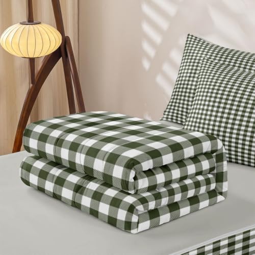 Feelyou Sage Green Gingham Zipper Bedding Set - Twin Size