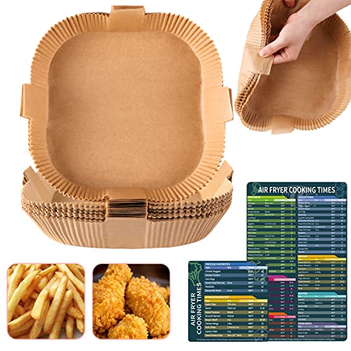 Air Fryer Disposable Paper Liner, Square Parchment Cooking Non-Stick Liner, Baking Roasting Food Grade Paper for Air Fryer, Microwave Oven, Frying Pan, Oil-proof, Water-proof (60PCS 7.9 Inch Natural)