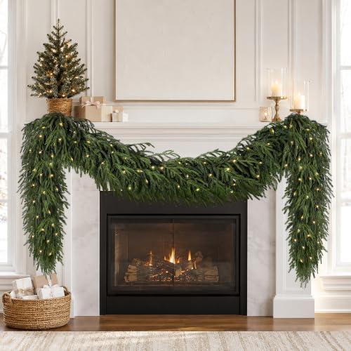 6FT Christmas Garland with Separate String Lights Faux Norfolk Pine
