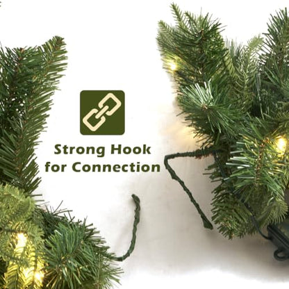 HiBean 9 FT Prelit Christmas Garland - Class Green with Warm Lights & Timer