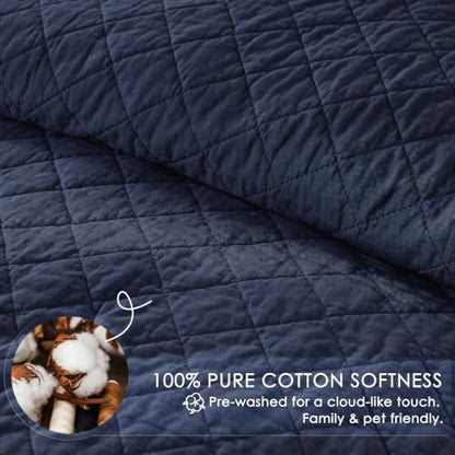 Navy Blue 100% Cotton Quilt Set - Queen, Pre-Washed, 3 Pieces