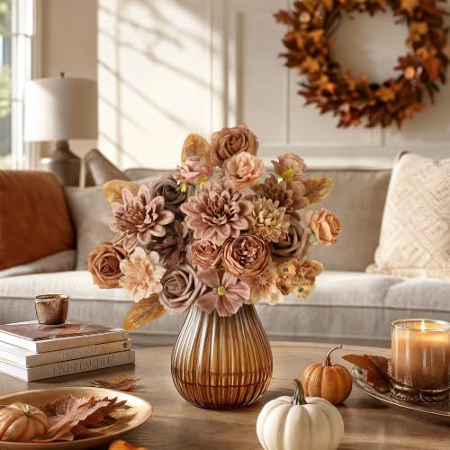 Fall Artificial Flowers Combo Set - Nude Brown Silk & Foam Blooms with Ribbons & Stems - Variation of THIS listing