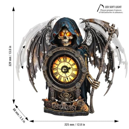 Halloween Grim Reaper Wooden Puzzle Clock with Glowing Eyes & Flapping Wings