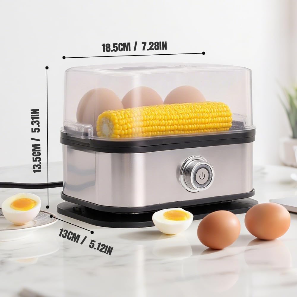 Skiennix Rapid Egg Cooker - 6 Egg Capacity, Soft/Medium/Hard Boiled, Stainless Steel | Silver Gray