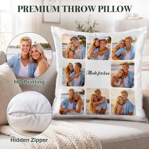 Personalized Photo Pillow with Custom Text - 8x8, 20x20, 24x24 & 12x20 Sizes - Faux Silk, Linen or Ultra-Soft Fabric - USA Made - Variation 8-1