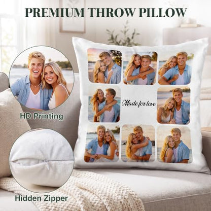 Personalized Photo Pillow with Custom Text - 8x8, 20x20, 24x24 & 12x20 Sizes - Faux Silk, Linen or Ultra-Soft Fabric - USA Made - Variation 8-1
