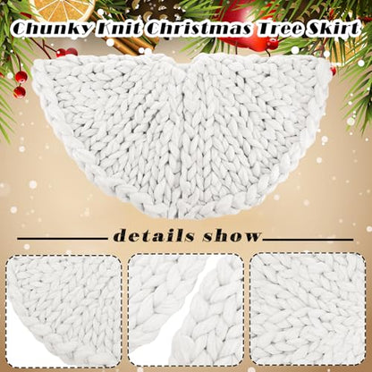 White Chunky Knit Christmas Tree Skirt 36 Inch - Rustic Holiday Decor