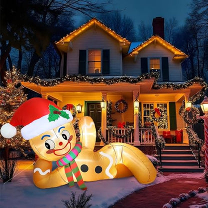 10FT LED Lighted Christmas Inflatable Gingerbread Man for Yard Roof Garden