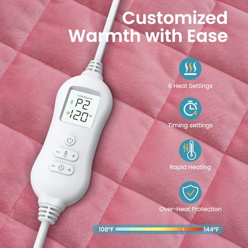 Weighted Heating Pad 5lbs for Back Cramps and Muscle Relief - Pink, 29x24 Inches