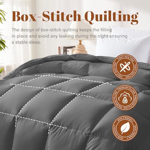 Winter Grey Queen Size Feather Down Comforter - All Season Lightweight Bedding