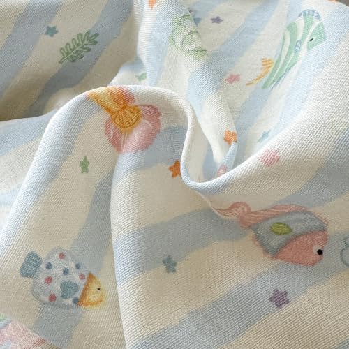 Kids Fish Duvet Cover Set Muslin Cotton Twin Blue Striped 4 Piece