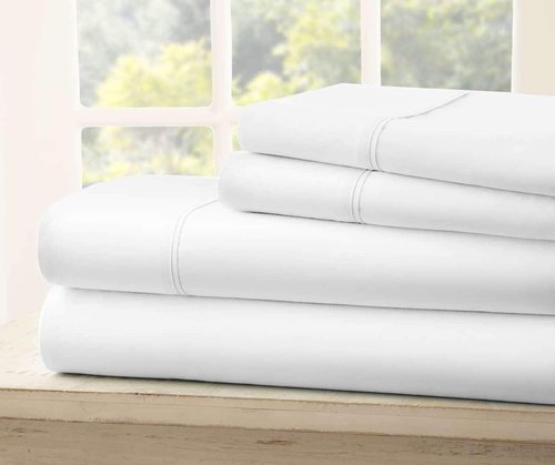 Elegant Decor 4 Piece Queen Bed Sheet Set - Luxury 300 GSM Microfiber | Deep Pockets & Wrinkle Resistant (White)