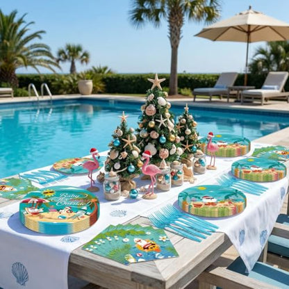 Christmas in July Party Tableware Set - 96 Pcs Summer Holiday Plates Napkins Forks