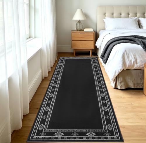 Dark Gray Washable Runner Rug 2x6 ft for Bedroom & Living Room - Non-Slip, Low Pile