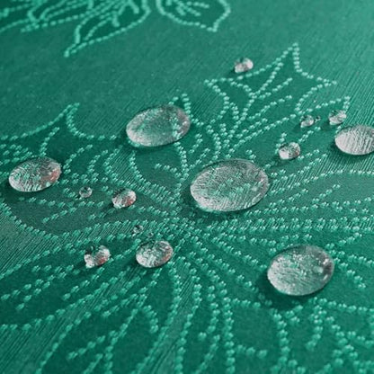 Christmas Green Poinsettia Tablecloth 60 x 120 Inch Rectangular Jacquard Polyester