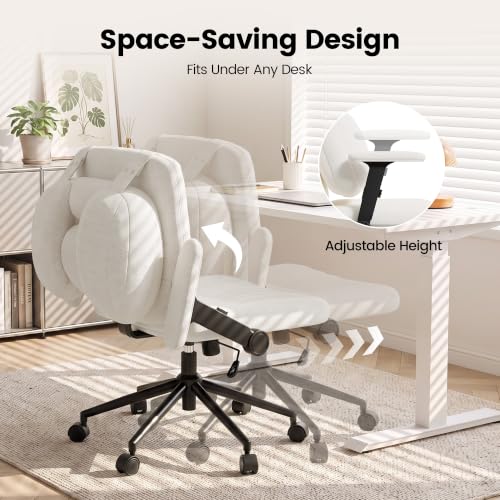 Beige Ergonomic Cross-Legged Office Chair with Lumbar Support & Flip Arms