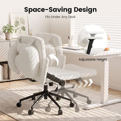 Beige Ergonomic Cross-Legged Office Chair with Lumbar Support & Flip Arms