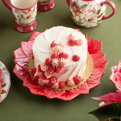 Holiday Poinsettia Serving Platter - 13-Inch Red Floral Decor for Christmas Table