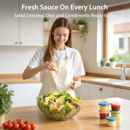 6 Pack Glass Salad Dressing Containers with Lids - 2.4 oz Food Storage Cups