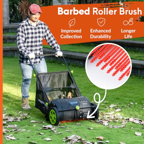 GreenSweep Pickup Pro V26 Black Lawn Sweeper with AntiLock Drive, Large Capacity
