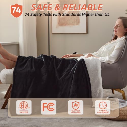 Electric Heated Blanket 50x60 Inches Soft Flannel & Sherpa Throw for Couch Bed