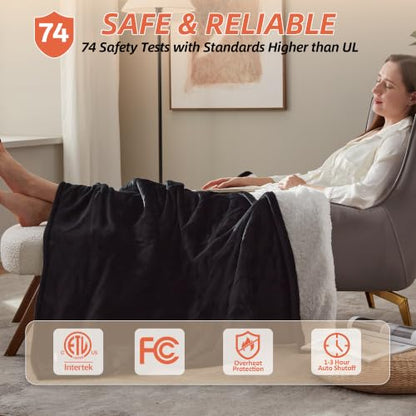 Electric Heated Blanket 50x60 Inches Soft Flannel & Sherpa Throw for Couch Bed