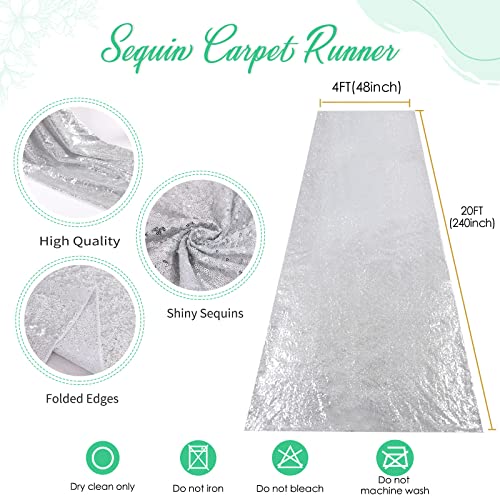 Silver Aisle Runner Wedding Christmas Sequin Carpet 4ft x 15ft - Silver