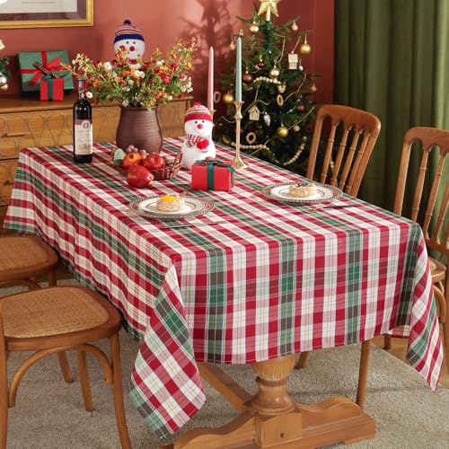 SASTYBALE Christmas White Plaid Rectangular Tablecloth 60 x 84 Inch