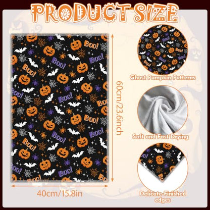 Halloween Kitchen Towels Set of 2 Ghost Pumpkin Hand Towels - Black Halloween